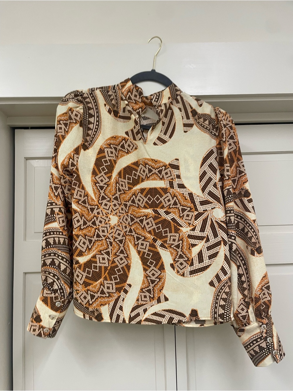 Rachel Zoe Abstract Swirl Blouse in Cream, Brown and Tan
